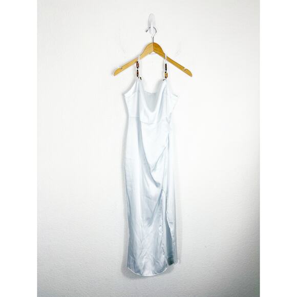 Zara Light Blue Chain Strap Satin Effect Midi Dress Size Medium Cocktail - Picture 3 of 14
